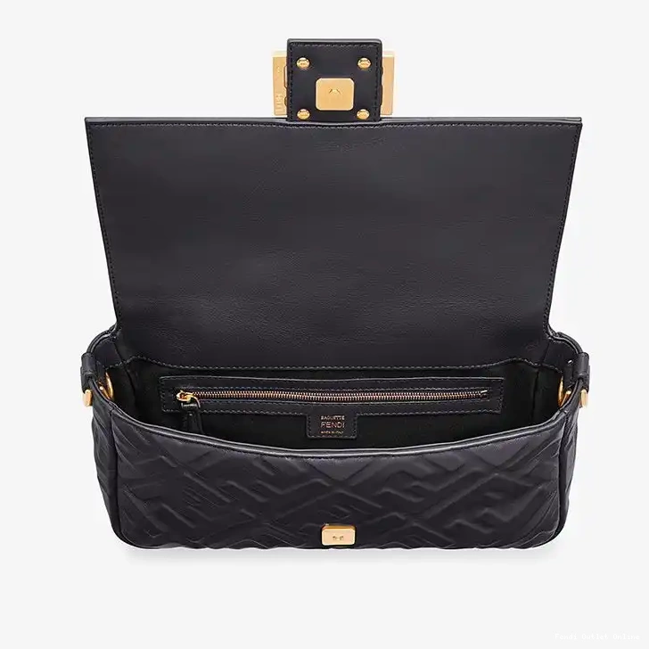Affordable Fendi Nappa In Black Bag FF Medium Baguette Leather Motif 0520